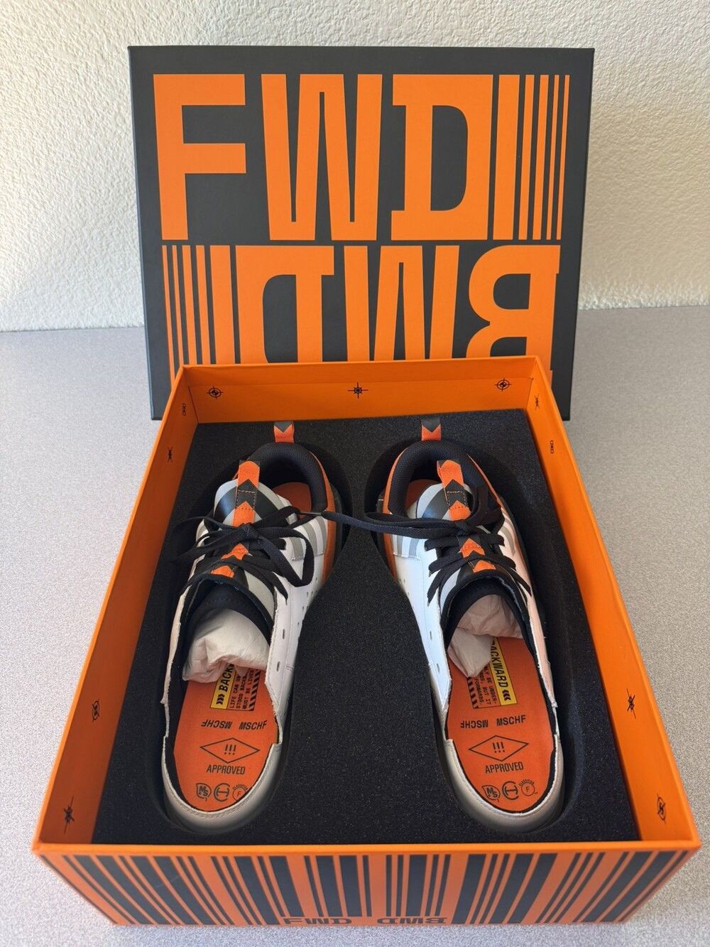 MSCHF BWD Backward Shoes MSCHF-004 White Orange Black Men’s Size 10 New In Box